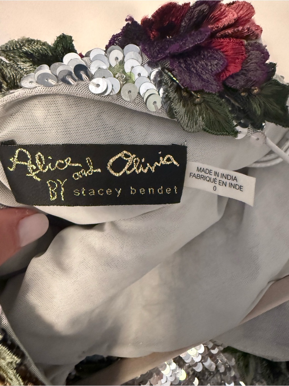 Alice & Olivia Silver Sequin Floral Appliqué Slip Dress - Picture 4 of 4